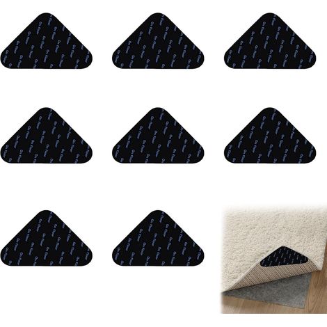 8Pcs Tapis Antidérapant Noir 90x90mm, Anti Derapant Tapis Lavable et Réutilisable, Autocollants Triangulaires pour Fixation de Tapis sur Parquet (1/5)