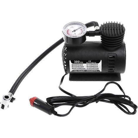 Mini compresseur d'air portable pour voiture 12 V, 300 PSI, avec manomètre et pompe de gonflage électrique pour pneus. (1/5)
