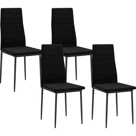 4er-Set Esszimmerstühle, armloses Design, Stoffpolsterung, Metallbeine, Schwarz