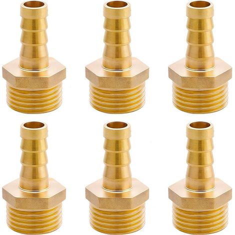 6 pièces Embout de tuyau en laiton G1/2"(Ø20,3mm) mâle x 3/8" douille, Raccord de tuyau en laiton Crochet 10mm x G1/2" adaptateur de tube, Embout de tuyau Raccord Raccord fileté en laiton (1/5)
