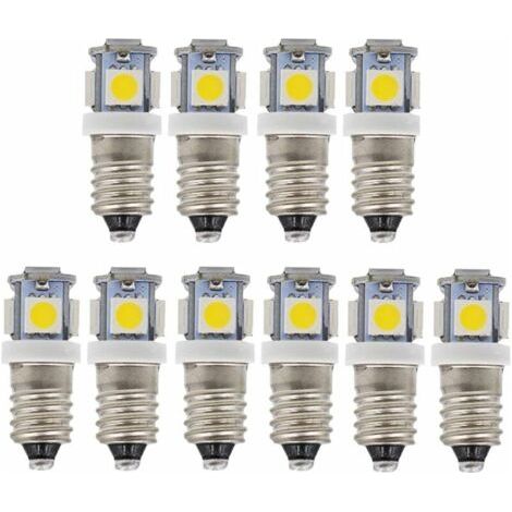 10pcs E10 6V Blanc froid ampoules LED 5SMD 0,5 W 50LM Les lamp(Blanc Froid) (1/5)
