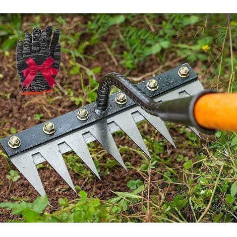 Rateau De DéSherbage.Outil De Desherbage.RâTeau De Jardin Desherbage.Iron Rake 2.0.5/6/7 Teeth Carbon Steel Garden Weeding for Gardening (6 Teeth).sans poignée (1/4)
