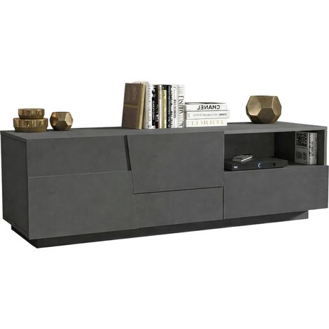 Dmora - Mobile porta TV Cecia, Credenza bassa da soggiorno con 2 ante e 1 cassetto, Base porta TV, 150x44h46 cm, Antracite