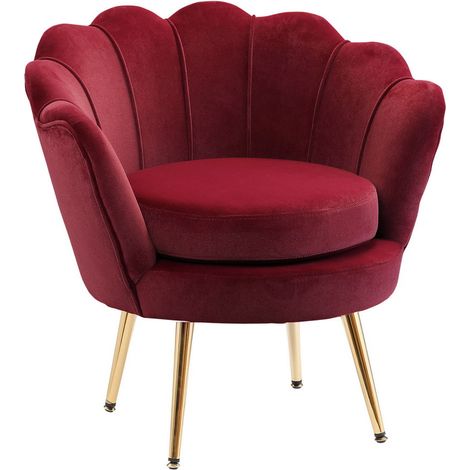 POLTRONA VINTAGE IN VELLUTO CON SCHIENALE A CONCHIGLIA 76X67X74CM ROSSO SCURO (1/5)