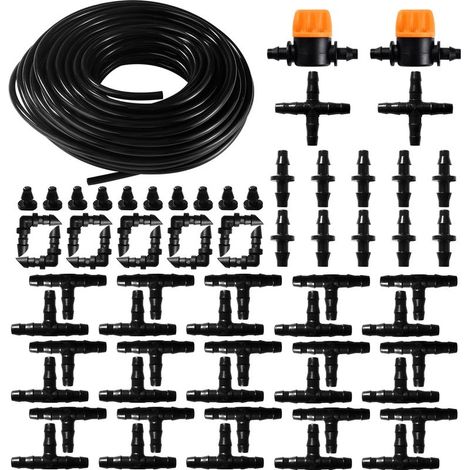 65 Pièces 4/6 mm Kit d'irrigation Goutte, 20m Tuyau d'irrigation, Systeme Irrigation, avec Raccords Cannelés Droits, Connecteurs en T, Bouchons d'extrémité, pour Jardin, Plantes (1/5)