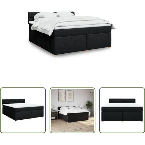 vidaXL Surmatelas -  Sommier à lattes de lit avec matelas Noir 180x200 cm Tissu (1/5)
