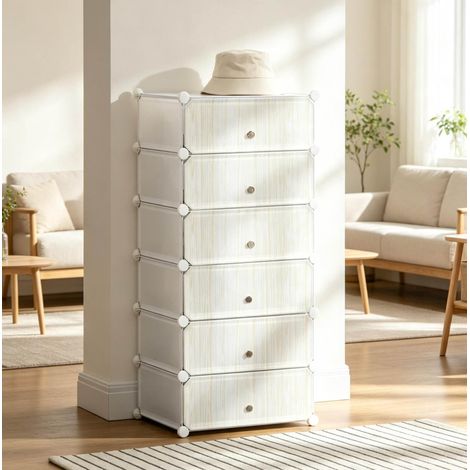 Zapatero modular apilable de 6 cubos con puertas semitransparentes, organizador para hasta 12 pares de PP y acero blanco, 49 x 36,5 x 108 cm -FLORAGRACE (1/5)