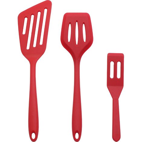 Juego de 3 piezas - Espátula de silicona - Espátula de silicona para cocinar - Espátula antiadherente resistente al calor - Utensilios de cocina - Para hornear y remover - Rojo (1/5)