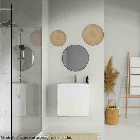 Cersanit – Meuble suspendu avec lavabo céramique 60 cm – 2 tiroirs avec fermeture silencieuse – Installation murale – Blanc (1/5)
