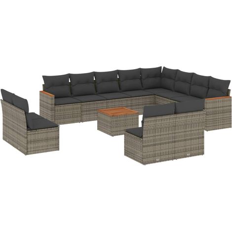 Set sofás de jardín con cojines 13 piezas ratán sintético gris vidaXL (1/3)