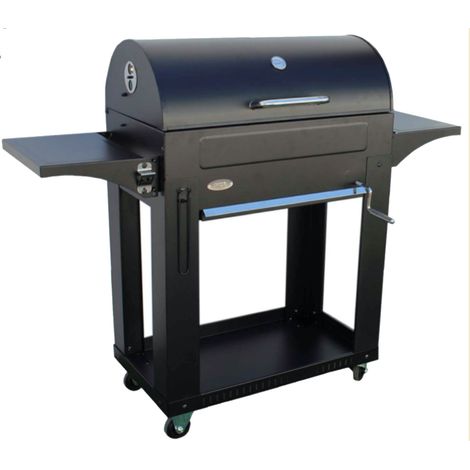 Barbecue a Carbone 140x44x120 cm con 3 Griglie e Coperchio in Acciaio Milano Nero (1/5)