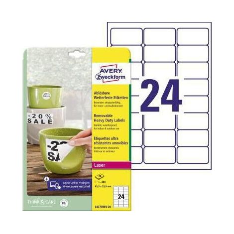 AVERY ZWECKFORM Folienetikett Avery Zweckform 63,5 x 33,9 mm (B x H) weiß 480 Etik./Pack. (1/4)