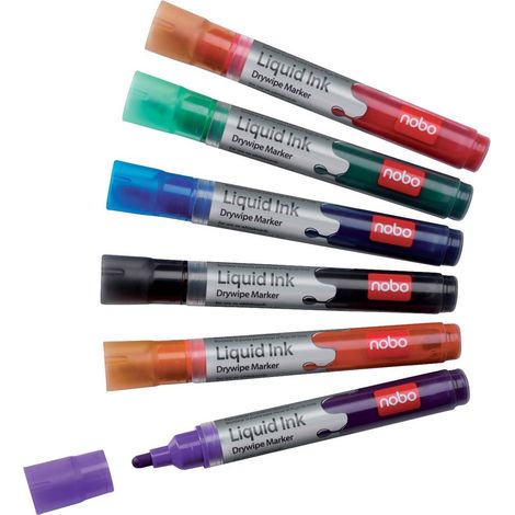 nobo Liquid Ink 1901419 Set de marqueurs pour tableau blanc noir, rouge, vert, bleu, orange, violet 6 pc(s) (1/4)