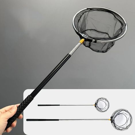 Accessoires de piscine (Noir) Épuisette en acier inoxydable, épuisette papillon, épuisette de poche, canne télescopique, tête d'épuisette, matériel de pêche (1/4)