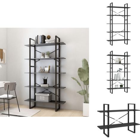 Bücherregal 5 Fächer Grau 100x30x175 cm Holzwerkstoff - BucheRegal - Bücherregal Grau - Holzregal - Regal Grau - Modernes Regal (1/5)
