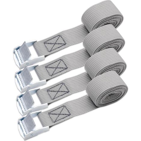 Sangles d'arrimage 2.5m avec boucle à cliquet, lot de 4, jusqu'à 150kg, Gris