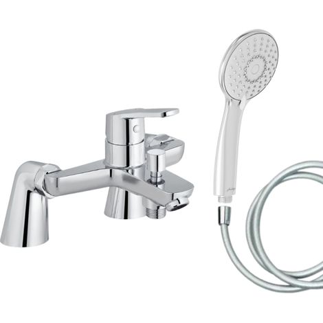 Mitigeur baignoire JACOB DELAFON Aimé + pommeau de douche Juliette + flexible de douche lisse + colonnettes (1/5)