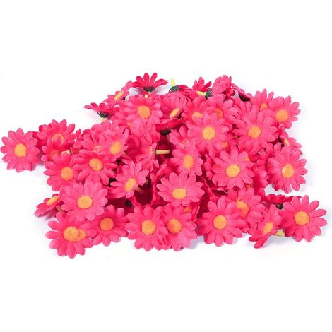 100 Fleurs Artificielles Marguerites Têtes de Tournesol Simulées pour Décoration de Mariage Fête (Rouge Rose 5) (1/5)