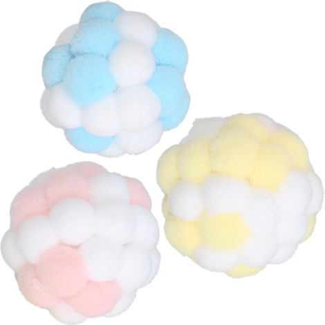 Lot de 3 jouets pour chat : balle interactive en peluche faite main avec clochette, idéale pour l'entraînement à la mastication. (1/5)
