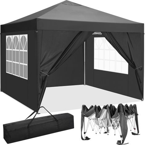 Tonnelle pliante 3x3m imperméable – 4 parois amovibles avec fenêtres – 3 hauteurs réglables – Barnum pour événements extérieurs – Noir