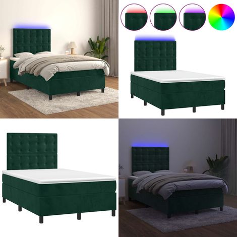 Cama box spring colchón y LED terciopelo verde oscuro 120x200cm - Cama box spring - Colchón con luz LED