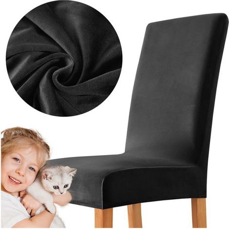 Housse De Chaise - Velours Noir Épais - Élastique Et Respirant - Pour Chaise Standard - 1 Pièce (1/5)