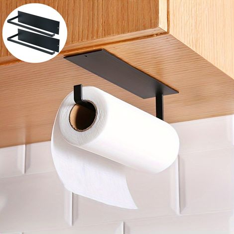 2pcs Porte-serviettes adhésif noir mural pour salle de bain, porte-rouleau de papier toilette en papier carré, sans perforation (1/5)