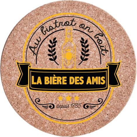 Sous plat La bière des amis rond magnétique en liège (1/2)