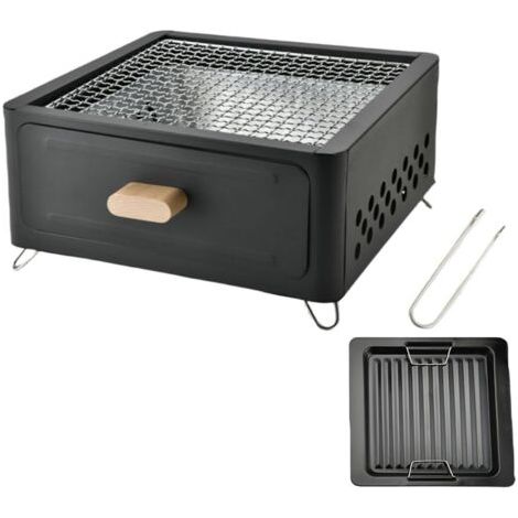 Mini barbecue portable au charbon de bois, barbecue de table, barbecue de camping, barbecue de jardin, poêle de pique-nique, avec poêle, 31 x 31 x 15,2 cm (1/5)
