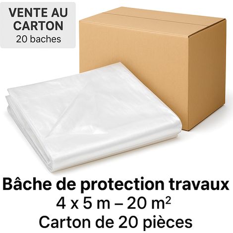 Bâches plastique protection travaux 4 x 5m, 20 m² (carton de 20 pcs)