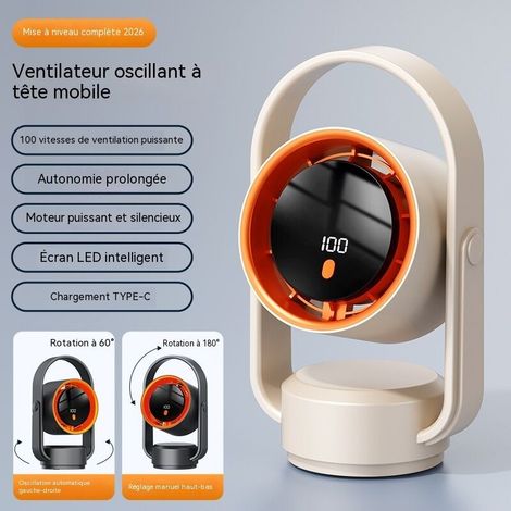 ventilateur de bureau mini à oscillation longue autonomie portable rechargeable par usb modèle de table couleur blanc dimensions 14.8 cm x 10 cm x 25 cm (1/5)