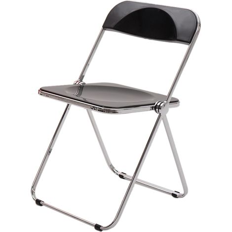 Schwarzer Acryl-Klappstuhl mit galvanisierten silbernen Beinen, Schminkhocker für Friseursalons, Fotostudios und Bekleidungsgeschäfte. (1/4)