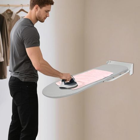 Petite planche à repasser pliable - Montage mural - Table à repasser - Rotation à 180° - En acier au carbone - Peu encombrante - Pour centrale vapeur - 93 x 31,5 x 14 cm (Gris) (1/5)