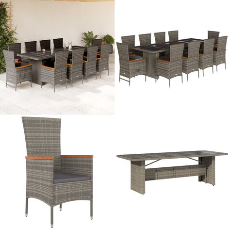 Ensemble à manger de jardin 11pcs avec coussins gris poly rotin - Chaise de jardin - Table de jardin (1/5)