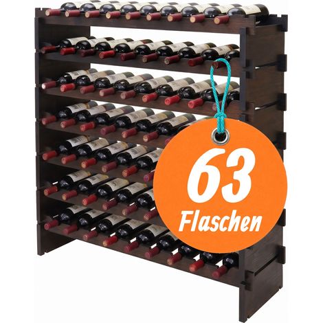 Relaxdays Weinregal, 63 Flaschen, Bambus, HxBxT: 94 x 85 x 25,5 cm, Rot- & Weißwein, stapelbares Flaschenregal, braun (1/5)