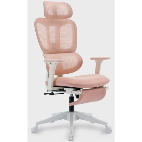 Ergonomischer Netz-Bürostuhl mit ausziehbarer Fußstütze, doppelter Rückenlehne, Lendenwirbelstütze und 4D-Armlehnen, Rosa