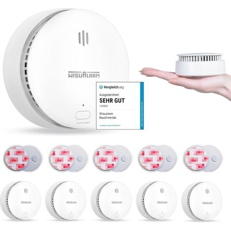 Détecteur de fumée, Détecteur d'incendie à Pile de 10 Ans, Détecteur de fumée pour la Maison, Bouton Silence/Test, Conforme à la Norme en 14604 (5 pièce) (1/5)