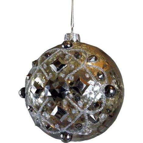 Silberne Kugel, verziert mit Glas und Metall, 9 cm (1/2)