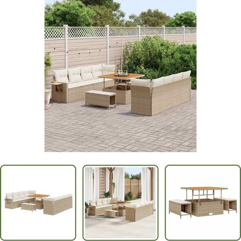 Poly-Rattan - Gartensofa-set mit Kissen 11 pcs Beige und Creme Poly-Rattan (1/5)