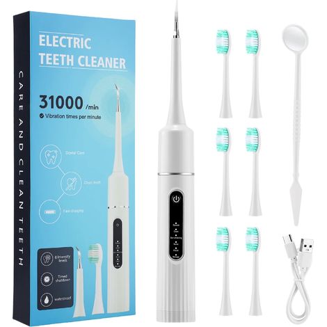 Brosse à dents électrique sonique (blanche) : élimine le tartre, la plaque dentaire et les taches. (1/5)