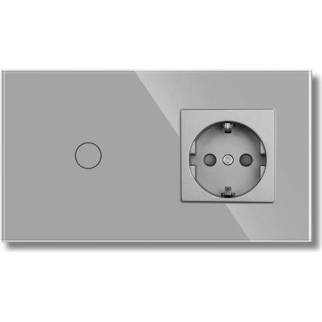 Interrupteur tactile et prise, cadre en verre trempé, 1 an, LED, argent (1/5)