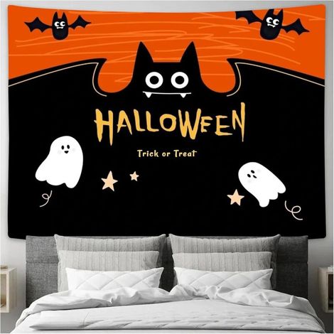 200 x 150 cm Halloween Tapestry Wall Hanging Castle Pumpkins Bats Moon Halloween Party Decoration Easter Decoration for Bedroom Living Room (1/5)