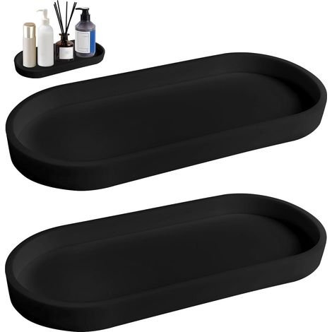 Lot de 2 Plateaux, Silicone Noir, Résistant Chaleur, Organisateur Salle De Bain, Pour Lavabo Et Coiffeuse (1/5)
