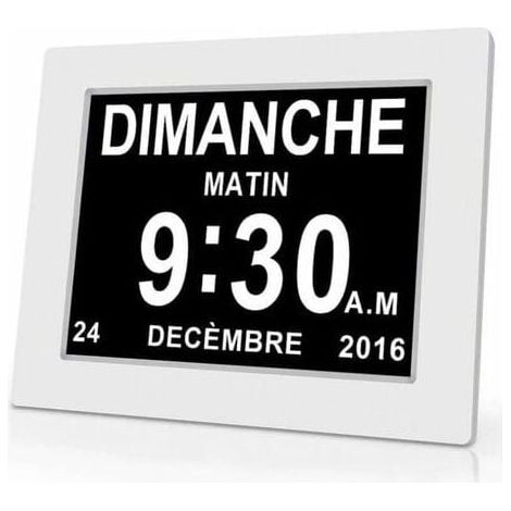 Digitale Kalenderuhr (18 cm) mit Datum und Uhrzeit, Alzheimer-Uhr für Eltern, Medikamentenerinnerung für Großeltern und Kinder – Weiß – 204 x 143 x 24 mm (1/5)