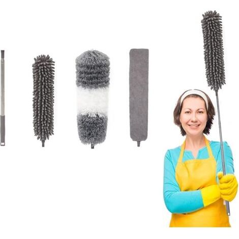 4 Pièces Plumeau Poussière, Plumeau Télescopique Plumeau avec Manche Telescopique Plumeau en Microfibre Plumeau Lavable Microfibre Plumeau Télescopique Kit,pour Toile D'araignée, Stores-250cm (1/5)