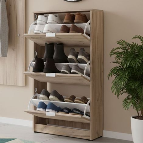 Schuhschrank Marradi, Schuhregal mit 6 Ebenen, 3 Türen, Griffe inklusive, 67x28x119h cm Nussbaum Knotenbraun (1/5)