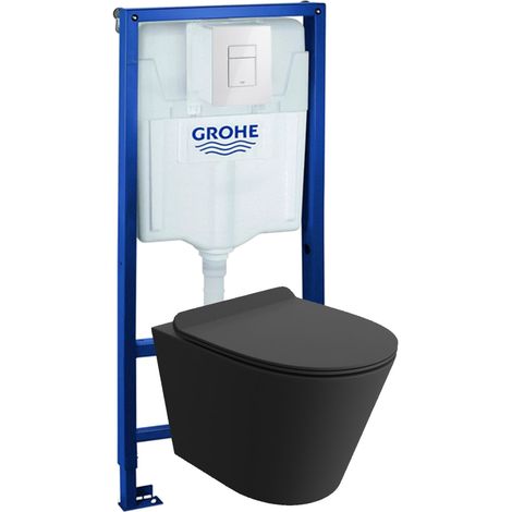GROHE Bâti-support Solido + Lavita WC Galve Black suspendu noir sans bord + panneau de commande Delta 25 blanc Kit complet WC