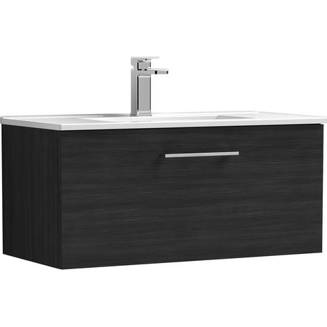 Balterley Contemporary Bathroom 1 Soft Close Drawer & Minimalist Wall Hung Vanity Unit Basin, Charcoal Black, 800mm