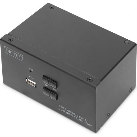 DIGITUS Commutateur KVM HDMI 2 ports - Double affichage - UD 4K - ports USB/audio, Hotkey, télécommande - pour 2