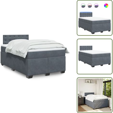 Boxspringbett mit Matratze Dunkelgrau 120x200 cm Samt - Boxspringbett - Doppelbett - Samtbett - LED Beleuchtung - Matratze (1/5)